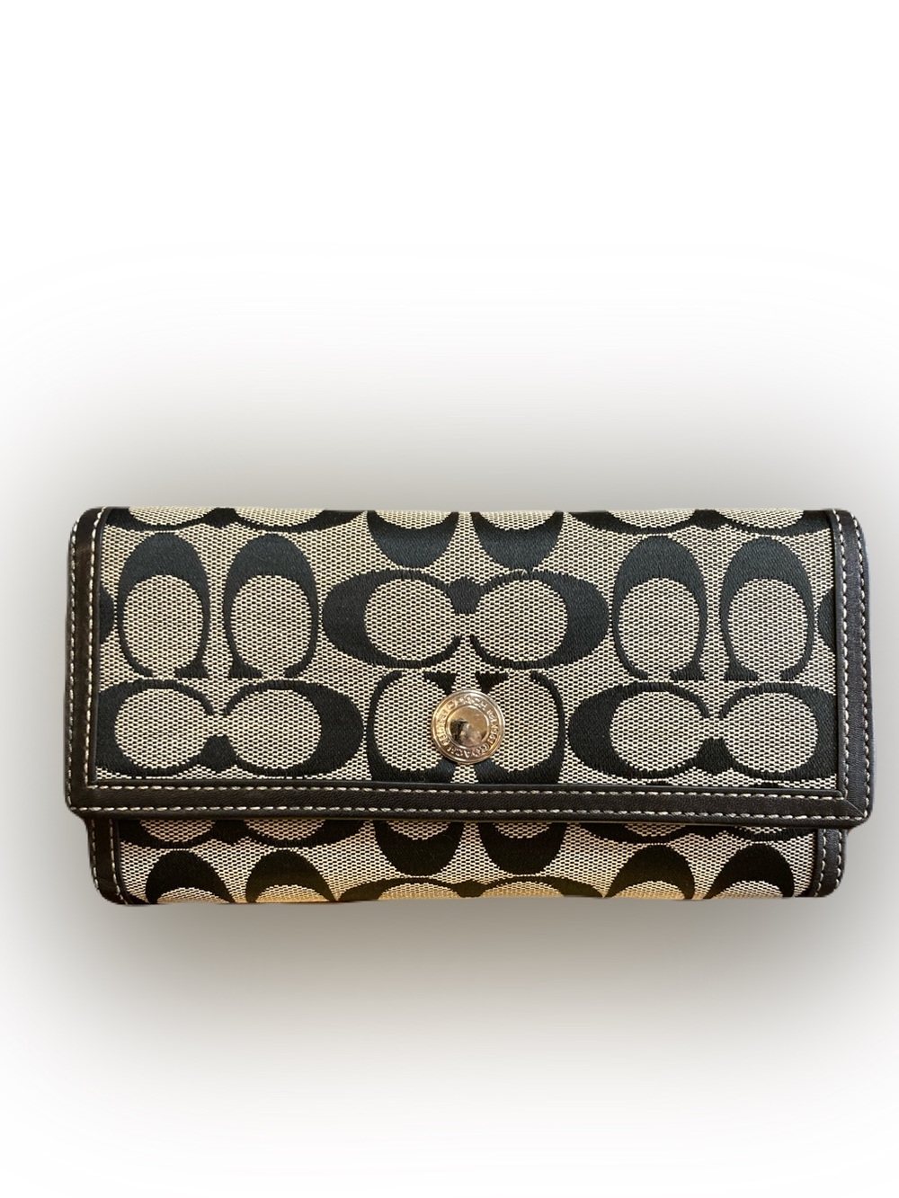 Coach Vintage Signature Black Canvas Jacquard Flap Continental Checkbook Wallet